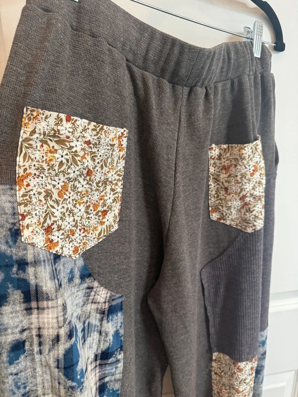 POL Gray Jogger Pants with Blue Patchwork and Floral Drawstrings - Picture 11 of 17